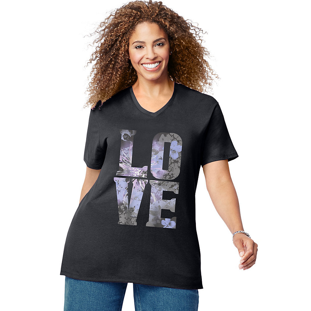 Just My Size V-Neck Women's Graphic Tee Style: J181-Big Love