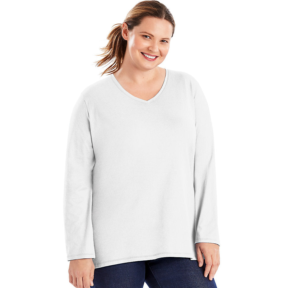 Just My Size Long-Sleeve V-Neck 100% Cotton Women's Tee Styl