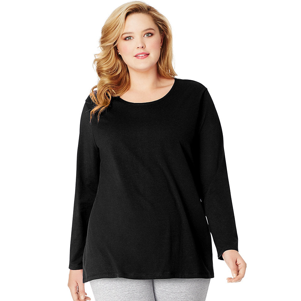 Just My Size Long-Sleeve Scoop-Neck 100% Cotton Women's Tee 