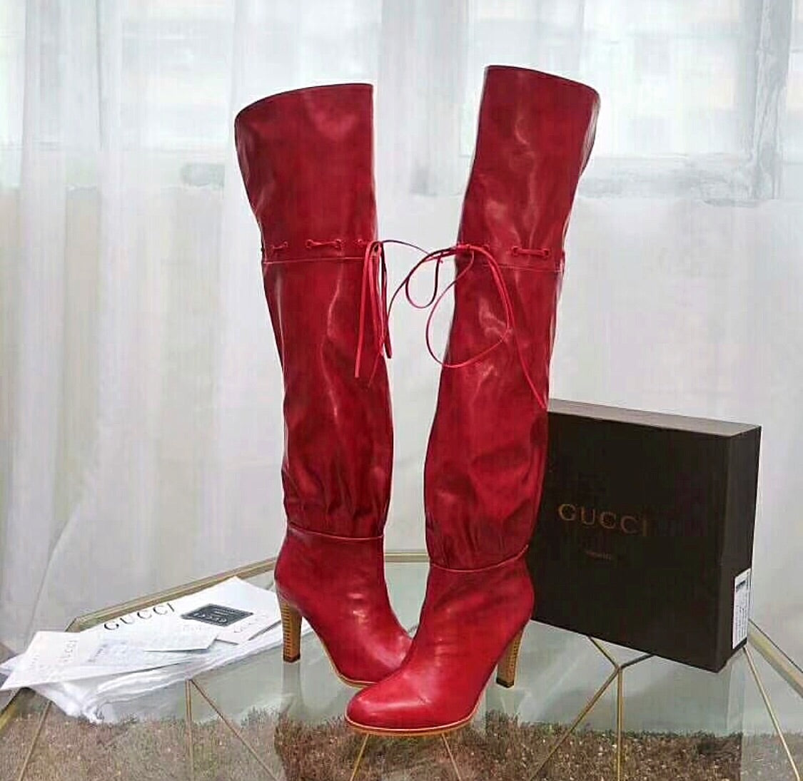 gucci red thigh high boots