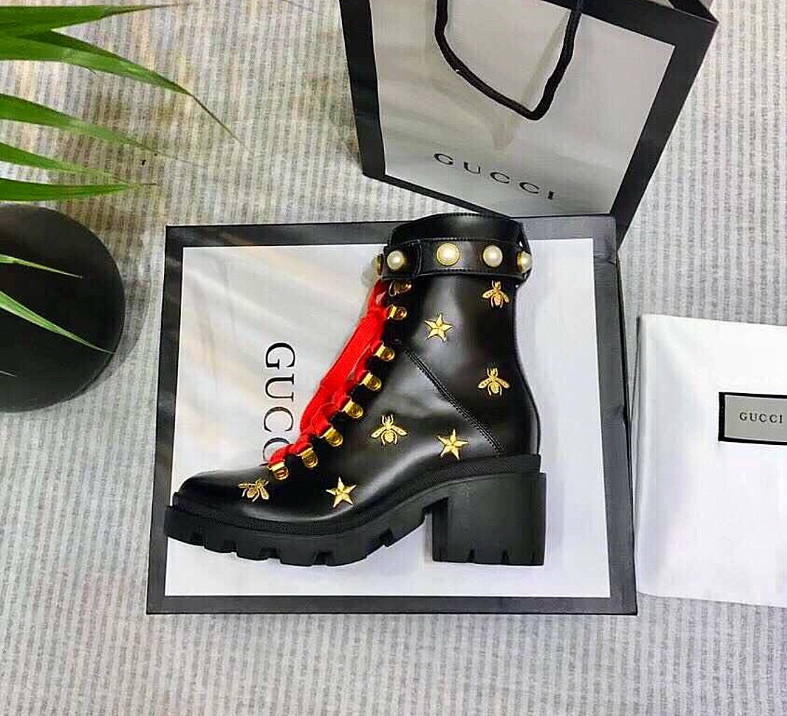 gucci flat trip leather hiking boot