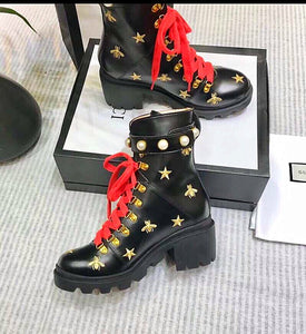 gucci boots with pearls