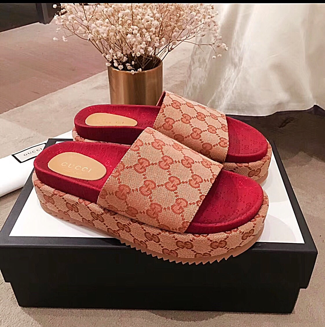 gucci angelina logo canvas flatform slides