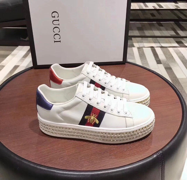 gucci ace platform sneakers with crystals