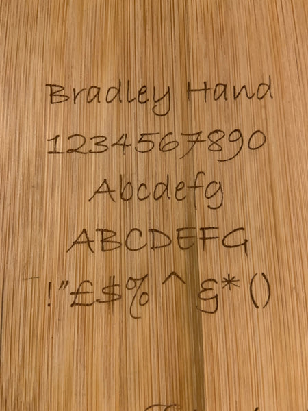 Bradley-hand-text-test-on-Mandrill-with-40w-laser