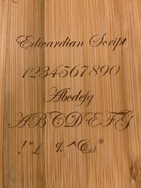 Edwardian-script-text-test-on-Mandrill-with-40w-laser