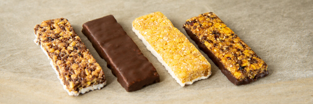 4 kinds of protein bars side by side