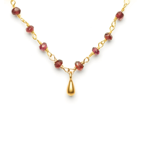 Small Drop Garnet Charm Necklace