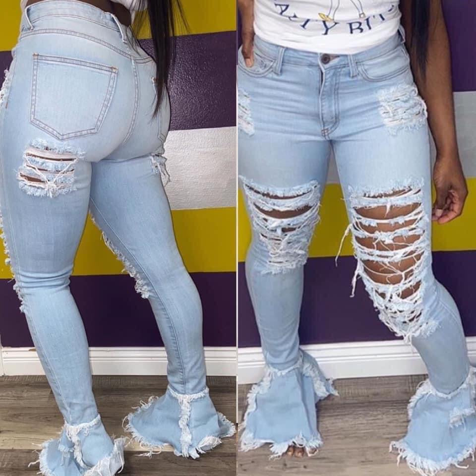 distressed bottom jeans