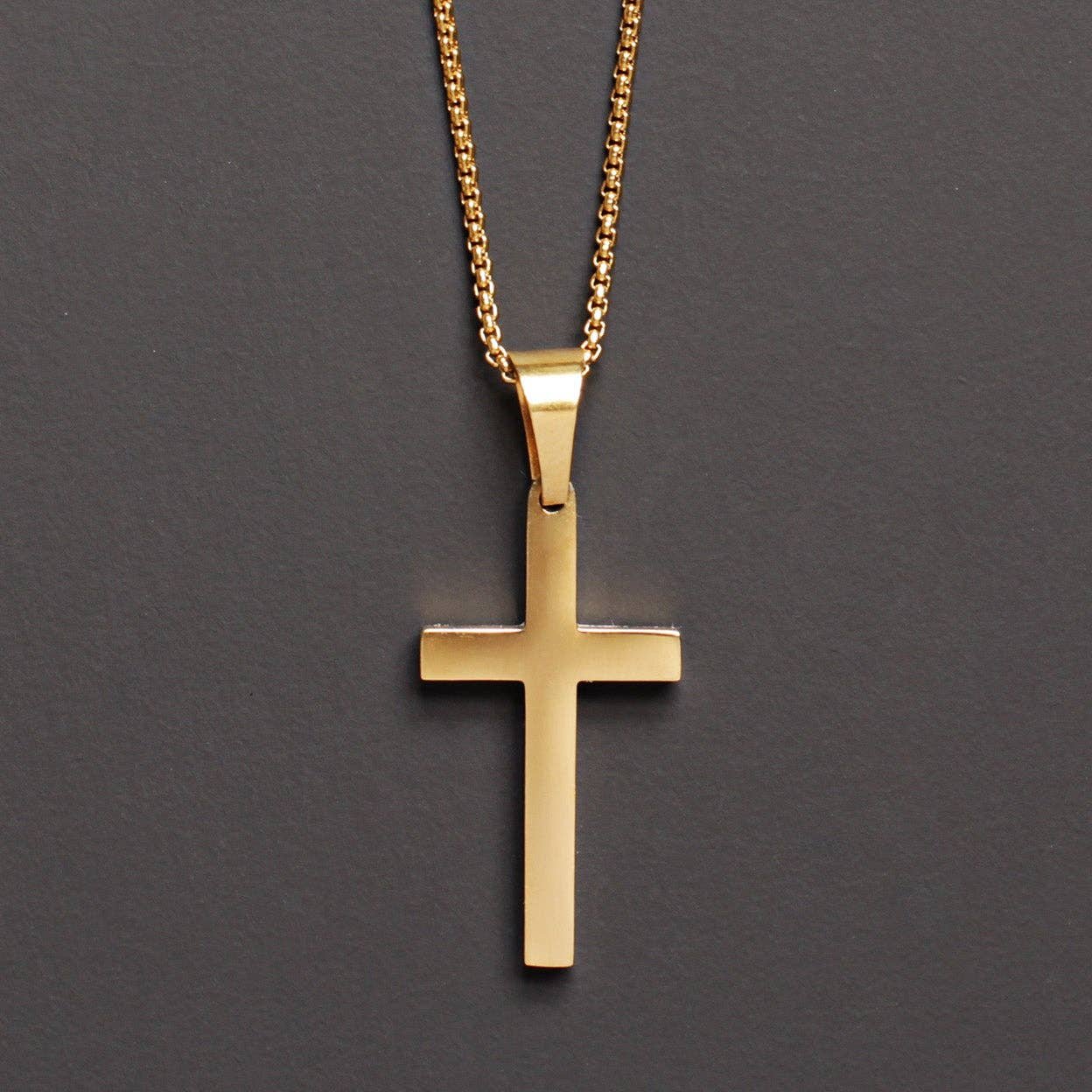 Large Gold Cross Necklace - 20" -