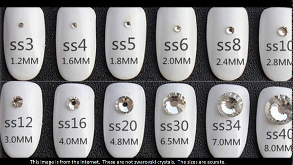 swarovski crystal sizes on white nails example