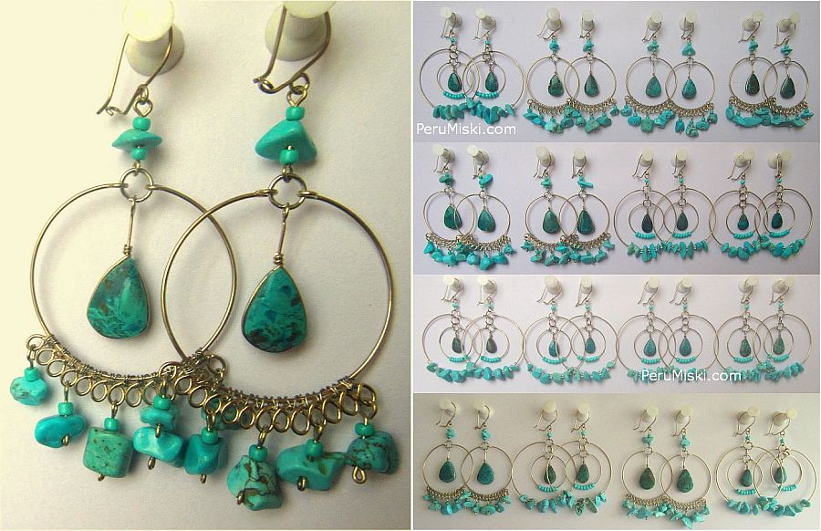 Stone Earrings with loops, turquoise