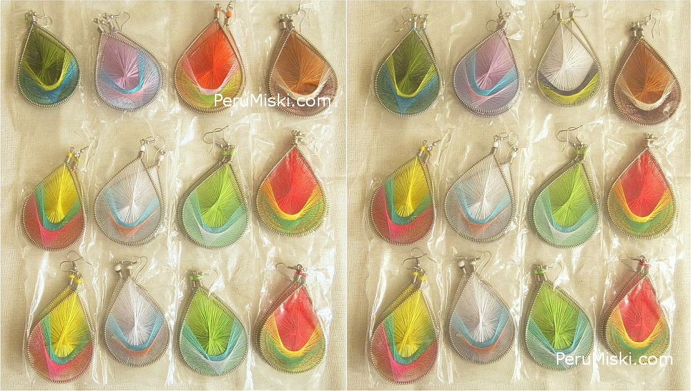 Large Thread Earrings, multicolor drop, Handcrafted