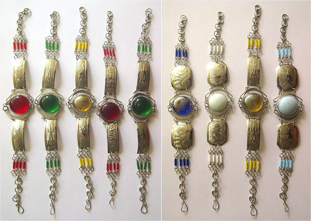 Nazca Lines Bracelets, Alpaca Silver with Gem Glass