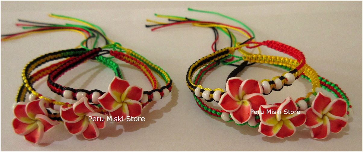 Rasta Friendship Bracelets with Clay Plumeria Flower