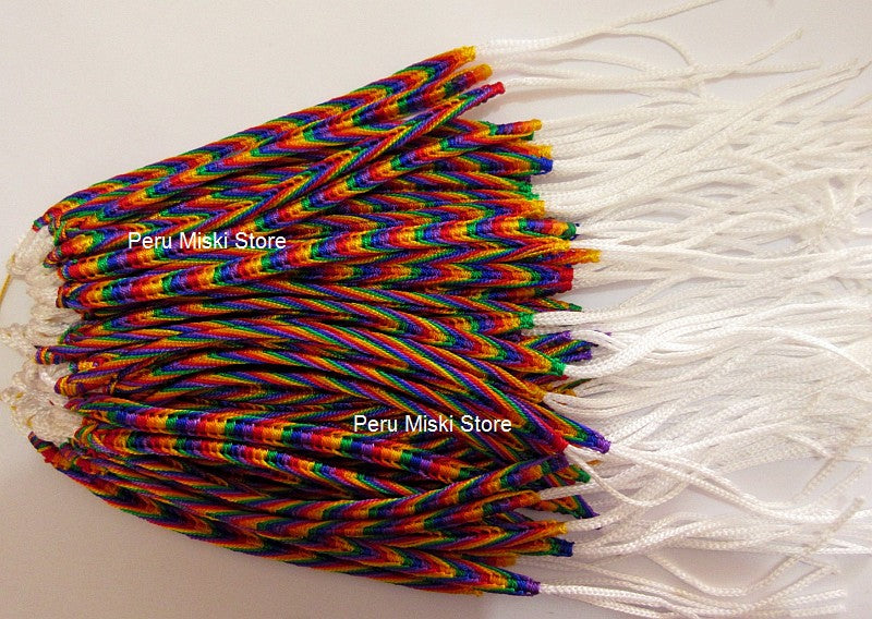 Friendship Bracelets Rainbow Fishbone Knot - white cord