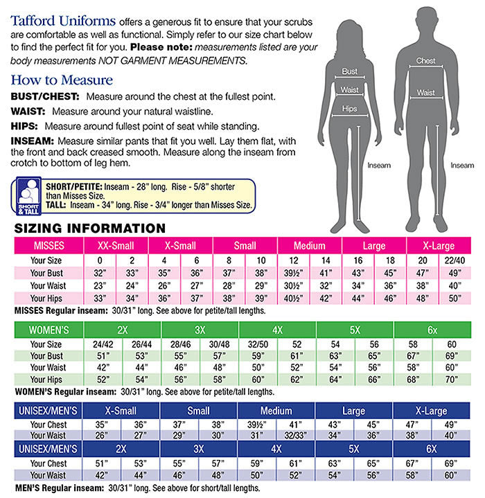 Nursing Scrubs Size Charts | Lydia's Uniforms - Lydiasuniforms