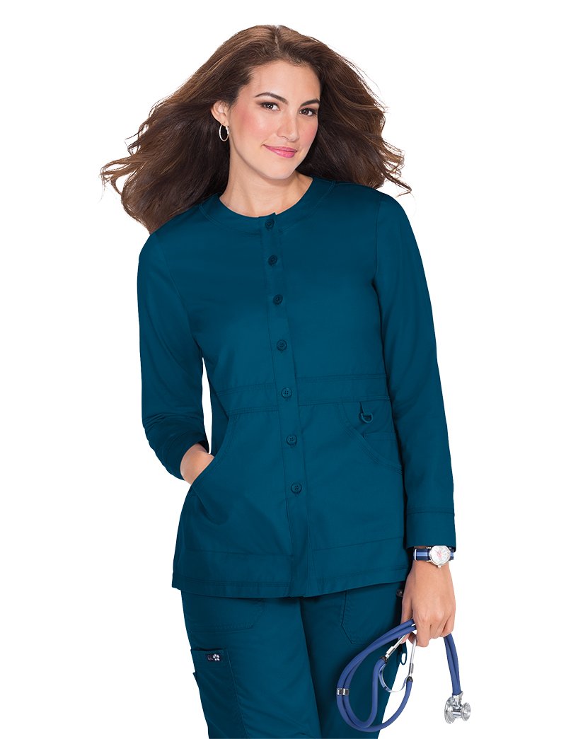 Koi Olivia Round Neck Button Front Scrub Jacket - Lydiasuniforms