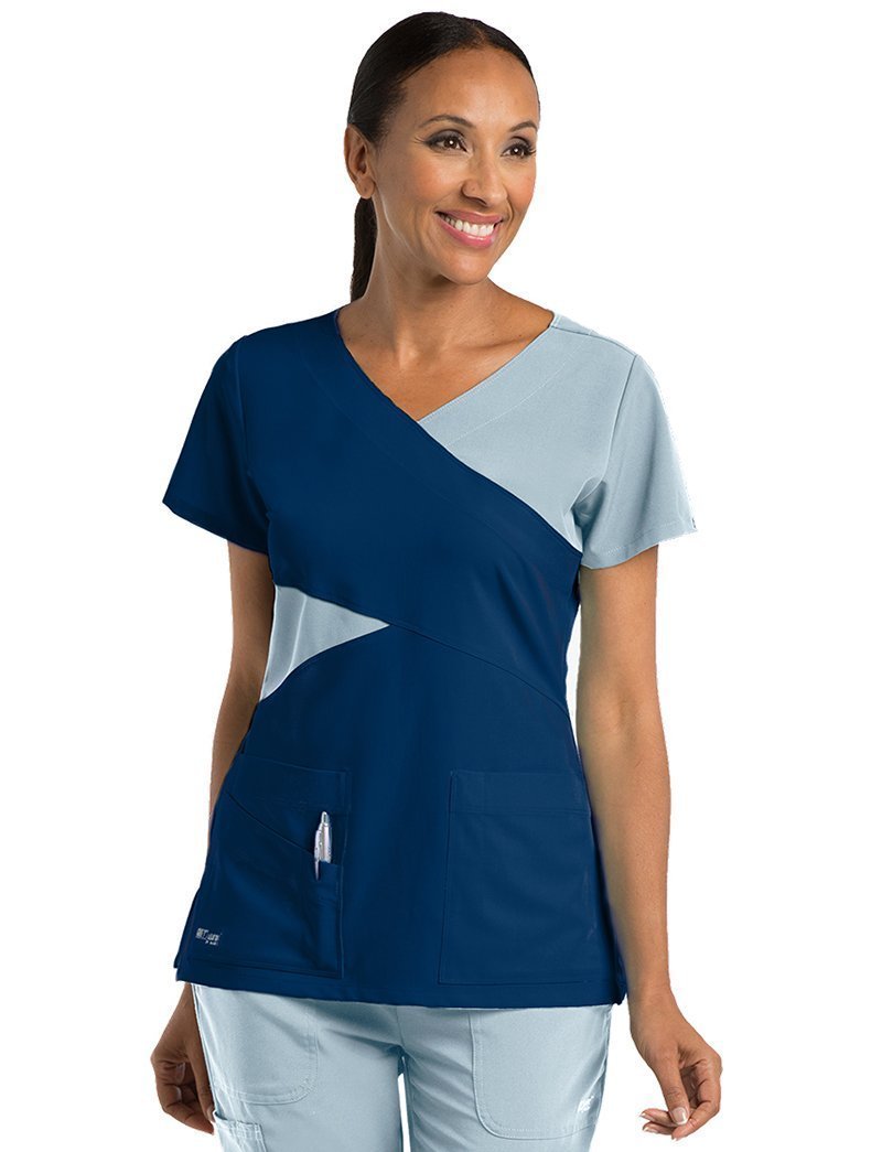 Grey's Anatomy Clearance Signature Color Block Mock Wrap Scrub Top ...