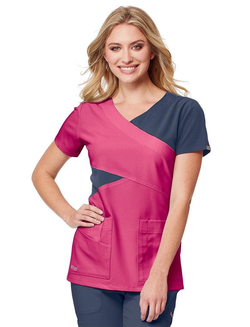 Grey's Anatomy Signature Color Block Mock Wrap Scrub Top - Lydiasuniforms