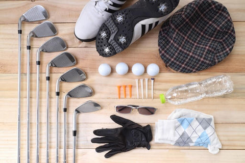 Assortment of golf gear and accessories