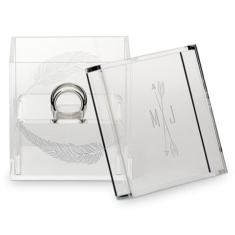Acrylic Wedding Ring Box - Arrow and Feathers