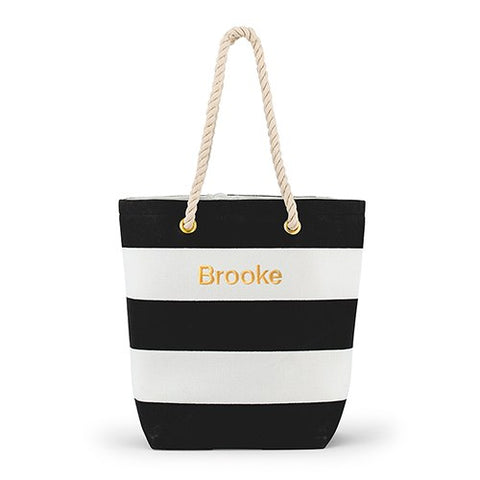 Striped Beach Bag - Black and White