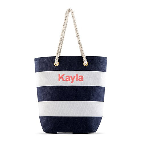 Striped Beach Bag - Navy and White