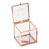 Glass and Rose Gold Square Box - Couple Monogram with Rustic Leaf