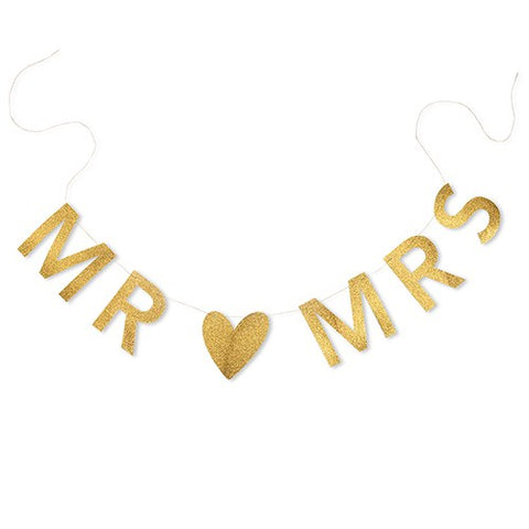 Mr and Mrs Gold Glitter Wedding Banner
