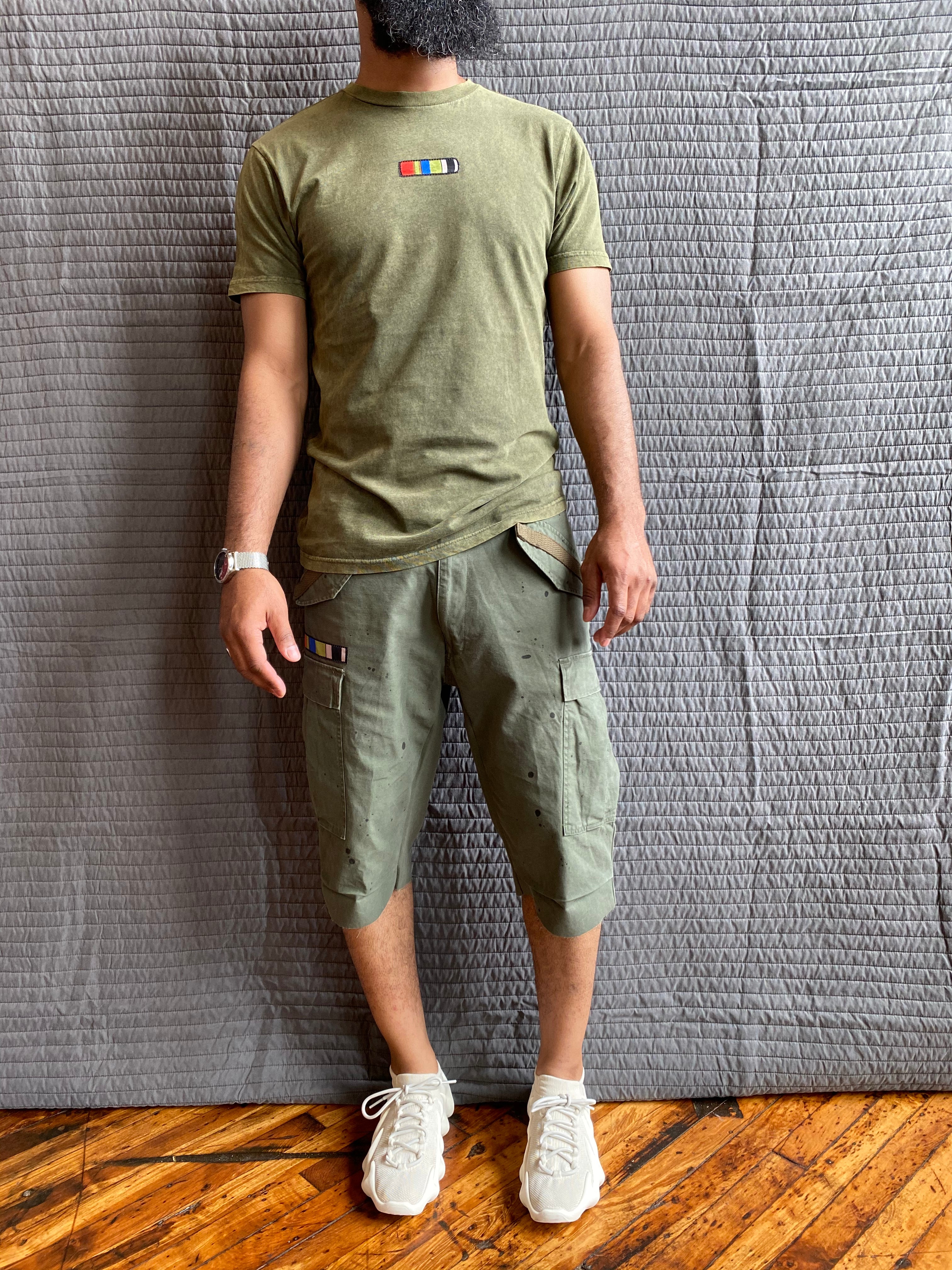 NTWRK - olive painted M-65 cargo shorts