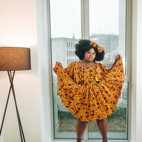 Yellow plus size african print dress with pockets
