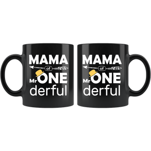 RobustCreative-Mama of Mr Onederful  1st Birthday Baby Boy Outfit Black 11oz Mug Gift Idea