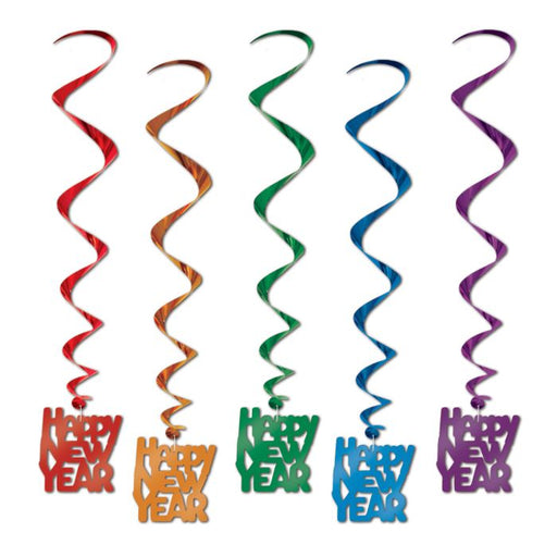 Happy New Year Gold & Black Whirl Streamers 36 (3/Pk) — Shimmer & Confetti