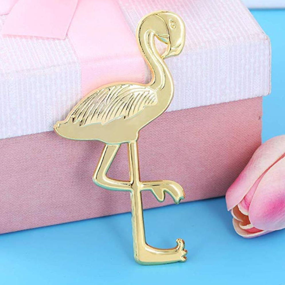 Gold Flamingo Tropical Bottle Opener Party Favor — Shimmer & Confetti