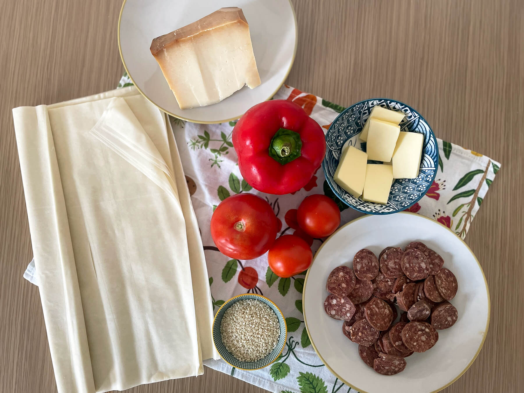 ingredients for pastirma pie, greek food