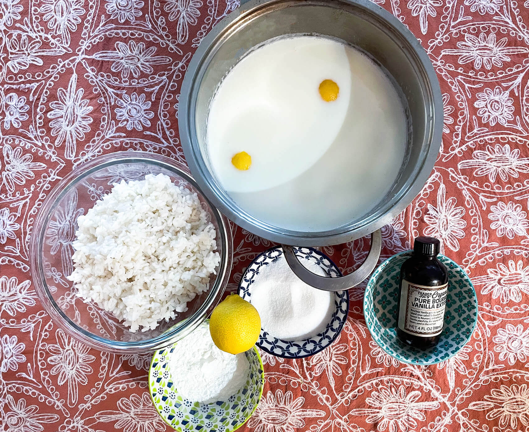 ingredients for greek food, rice pudding