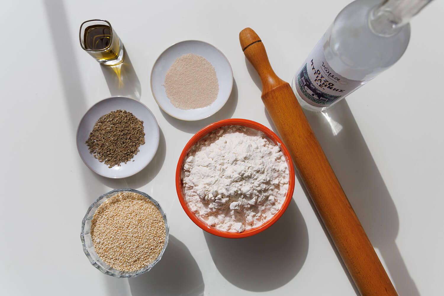 ingredients for greek bread, lagana, greek food and recipes, ouzo