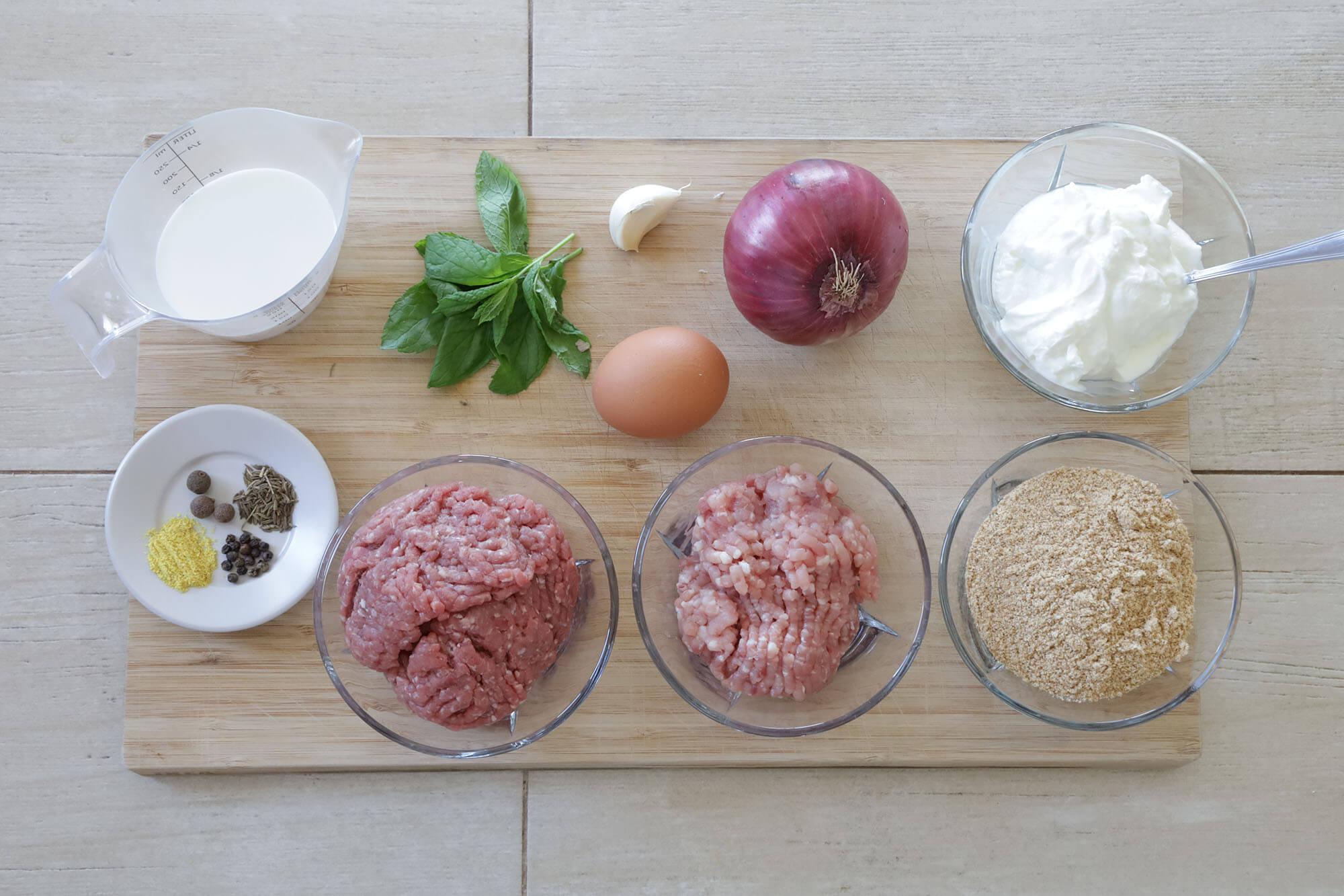 ingredients for greek meatballs, greek food, mediterranean diet