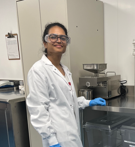 Sana Dhawan, Oberland Agriscience Inc's co-op student from MSVU. Sana is completing her Master of Science - Applied Human Nutrition