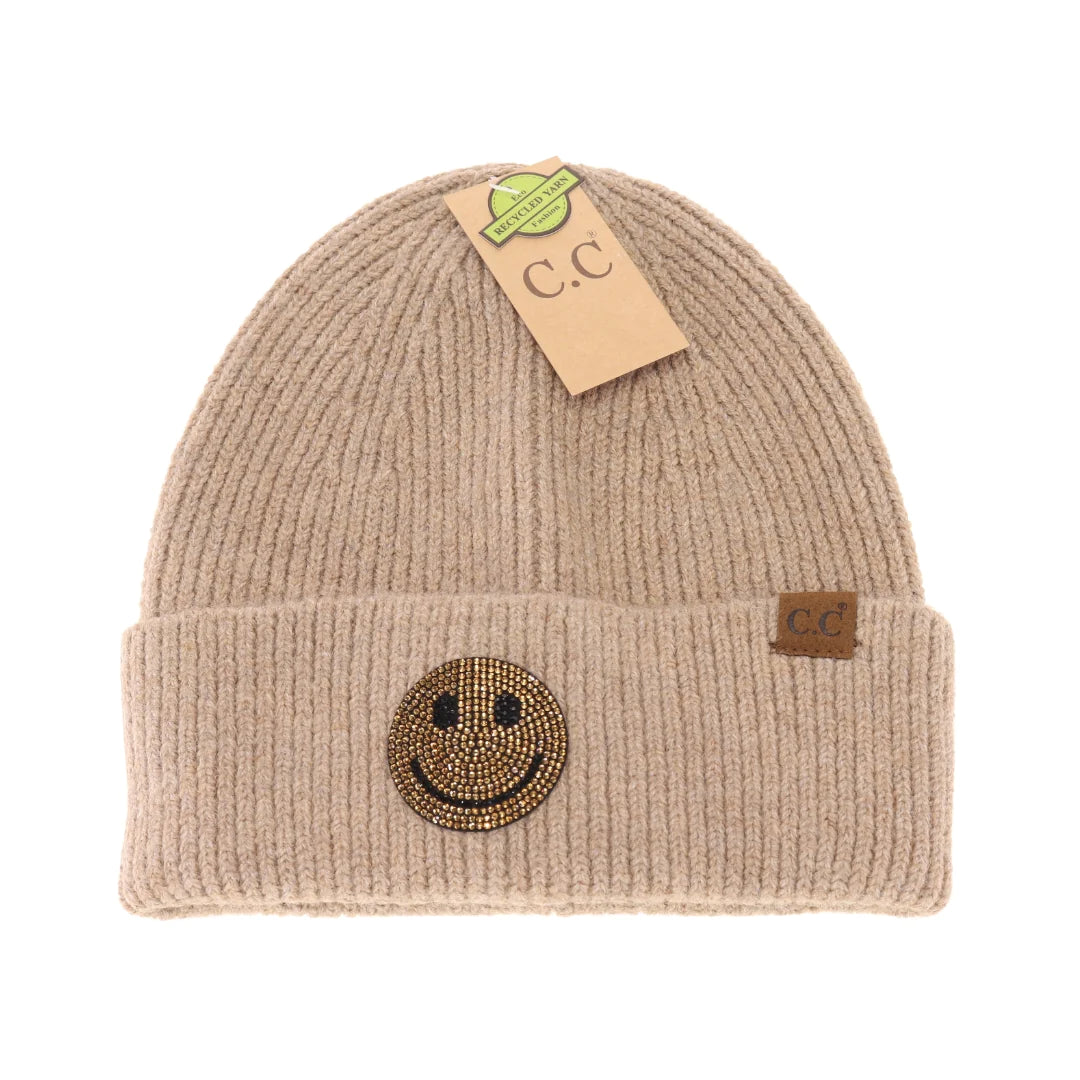 C.C Beanie Rhinestone Smiley Face Beanie