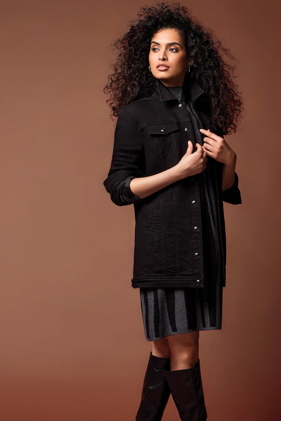 Tribal Black Denim Maxi Jacket