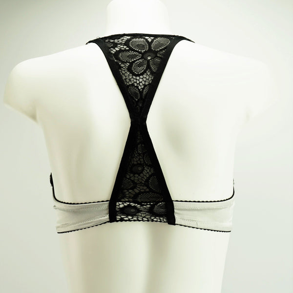 Priscilla Kai Tailor Bra Black & White Floral Lace Overlay