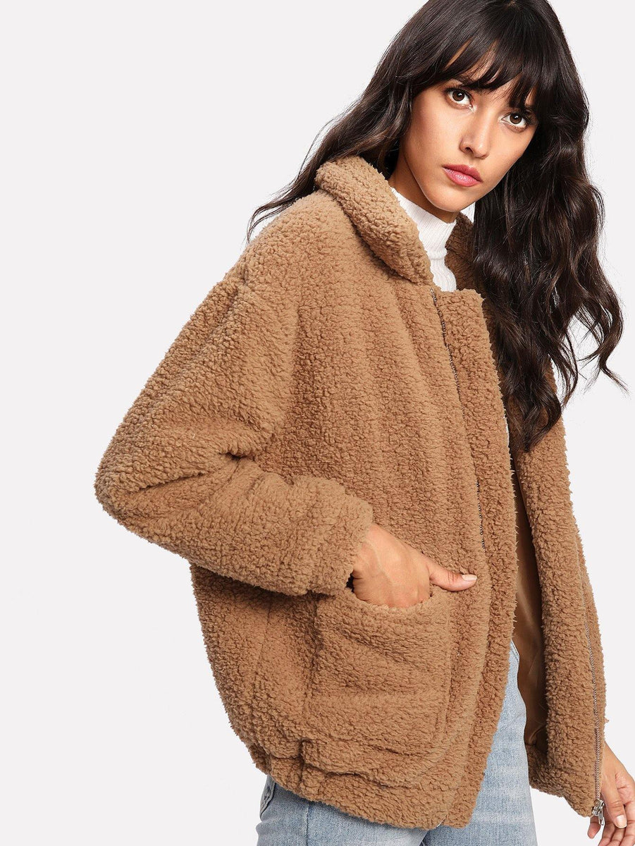 Dual Pocket Faux Fur Teddy Jacket – Tokhore