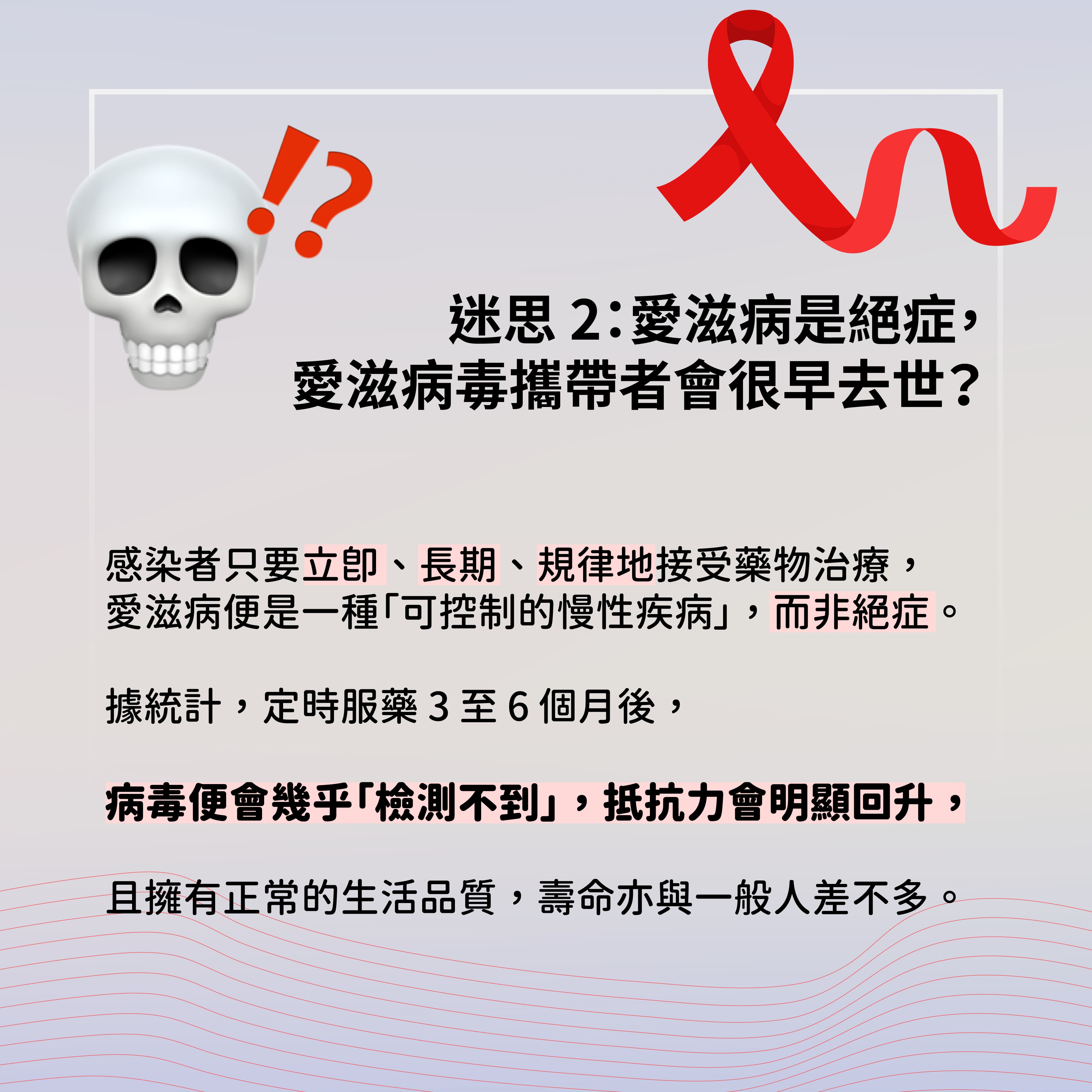 迷思 2：愛滋病是絕症，艾滋病毒攜帶者會很早去世？