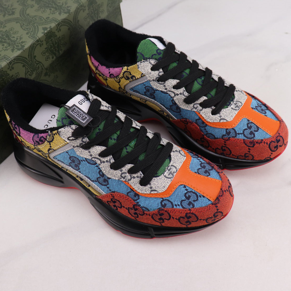 GG Rhyton Thick Soled Casual Printed Sneaker Shoes