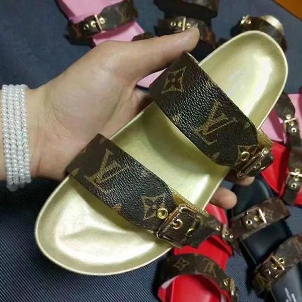 LV Louis Vuitton Trending Women Casual Buckle Leather Sandals Slipper Shoes