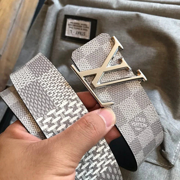 LV Louis Vuitton Classic Print Leather Smooth Buckle Belt