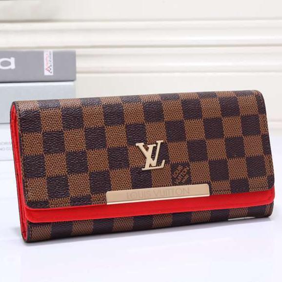 Louis Vuitton LV Women Leather Tartan Pattern Wallet Purse