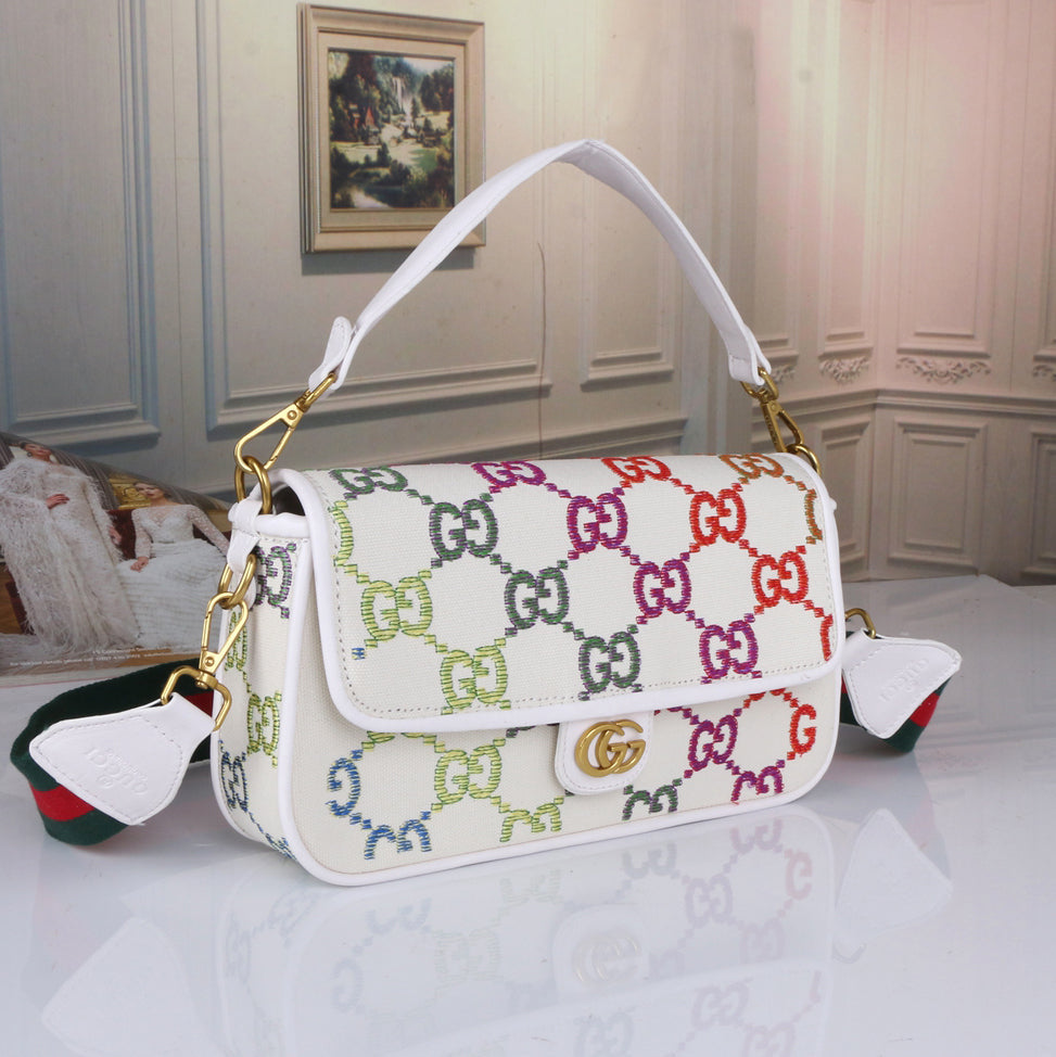 GG Fashion Leather Embroidery Handbag Satchel Tote Shoulder Bag